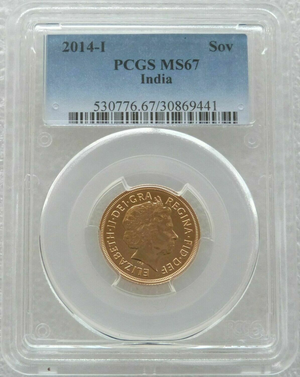 2014-I India Mint Mark Full Sovereign Gold Coin PCGS MS67