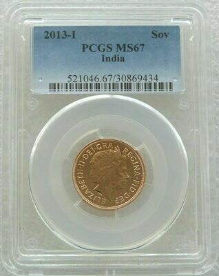 2013-I India Mint Mark Full Sovereign Gold Coin PCGS MS67