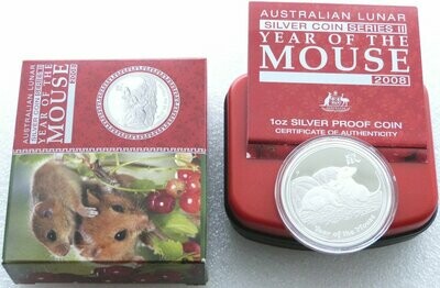 2008-P Australia Lunar Mouse $1 Silver Proof 1oz Coin Box Coa - First Year Series II