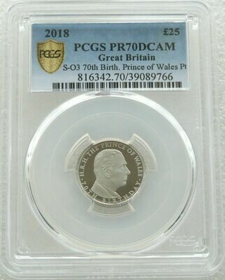 2018 Prince Charles of Wales £25 Platinum Proof 1/4oz Coin PCGS PR70 DCAM