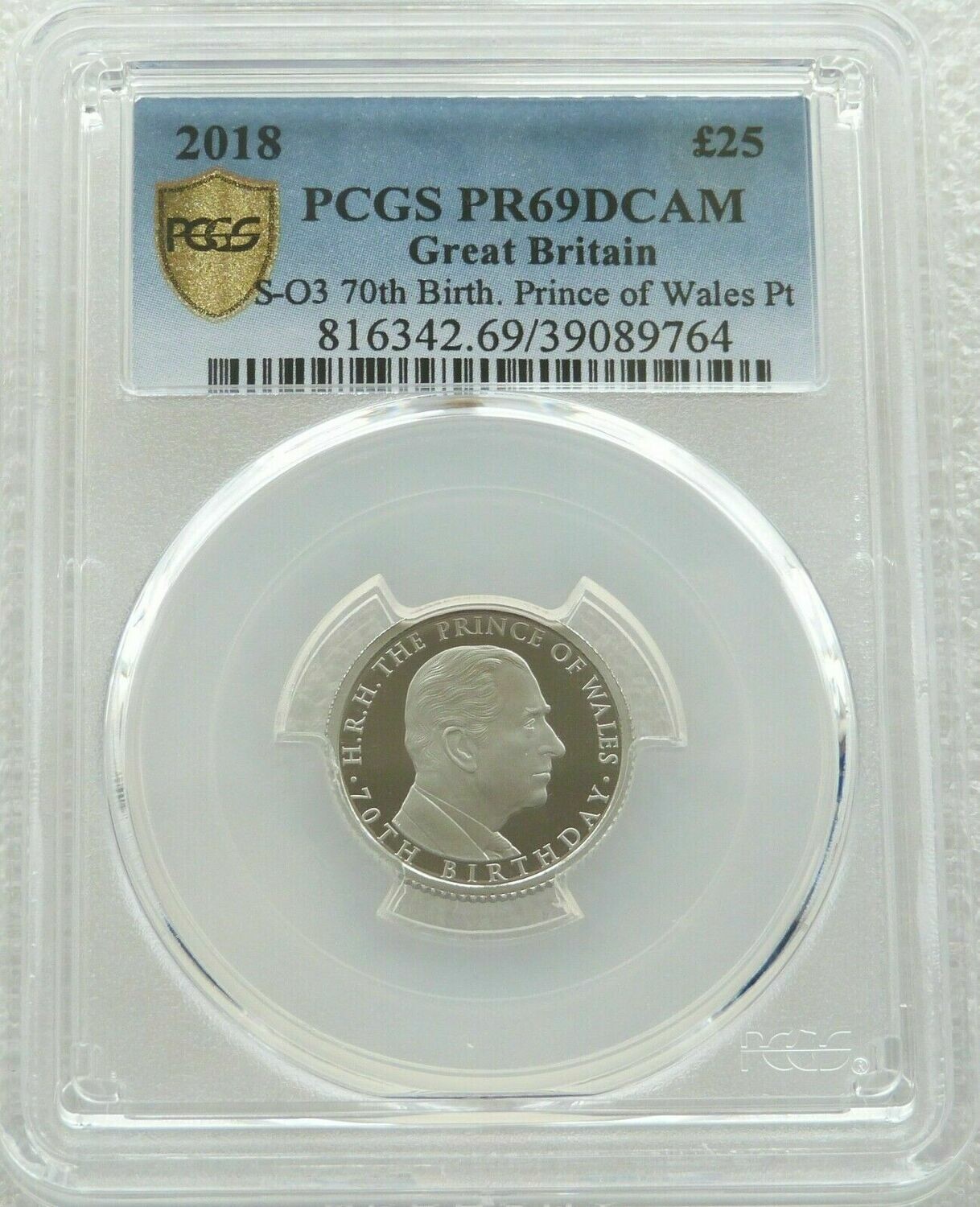 2018 Prince Charles of Wales £25 Platinum Proof 1/4oz Coin PCGS PR69 DCAM
