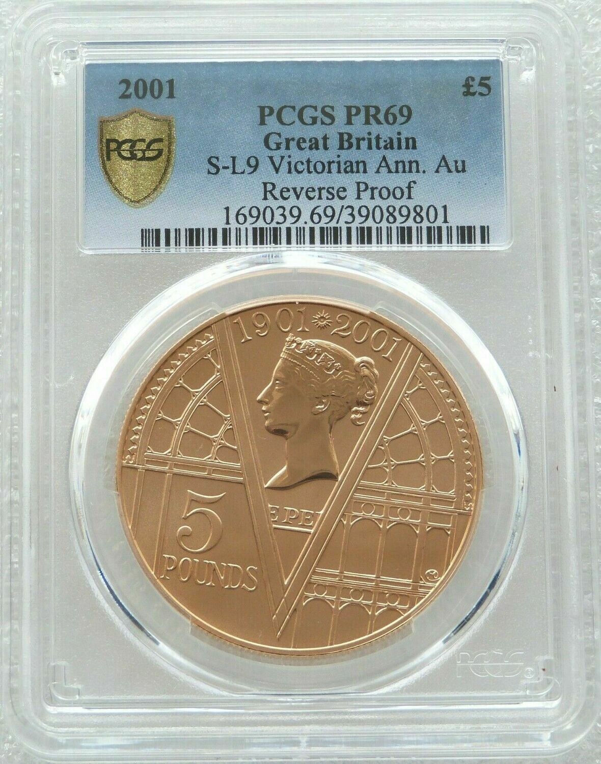 2001 Queen Victoria Frosted £5 Gold Matte Proof Coin PCGS PR69