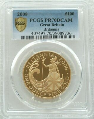 2008 Britannia £100 Gold Proof 1oz Coin PCGS PR70 DCAM - Mintage 1,250
