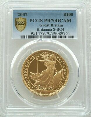 2002 Britannia £100 Gold Proof 1oz Coin PCGS PR70 DCAM - Mintage 945