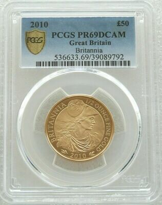 2010 Britannia £50 Gold Proof 1/2oz Coin PCGS PR69 DCAM