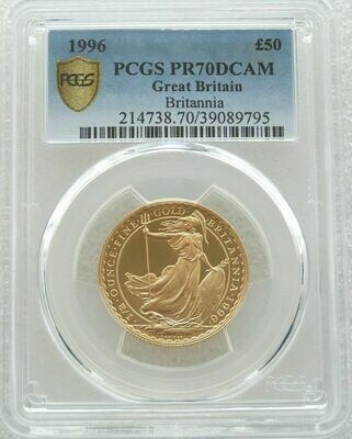 1996 Britannia £50 Gold Proof 1/2oz Coin PCGS PR70 DCAM - Mintage 483