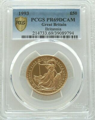 1993 Britannia £50 Gold Proof 1/2oz Coin PCGS PR69 DCAM - Mintage 462