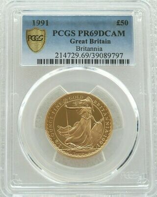 1991 Britannia £50 Gold Proof 1/2oz Coin PCGS PR69 DCAM