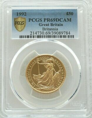 1992 Britannia £50 Gold Proof 1/2oz Coin PCGS PR69 DCAM - Mintage 500