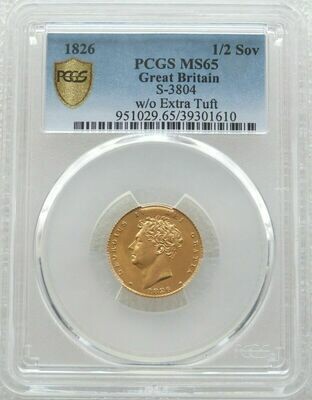 1826 George IV Bare Head Shield Half Sovereign Gold Coin PCGS MS65