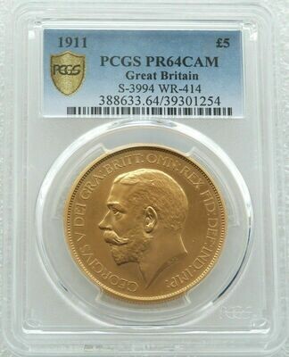 1911 George V Coronation £5 Sovereign Gold Proof Coin PCGS PR64 CAM