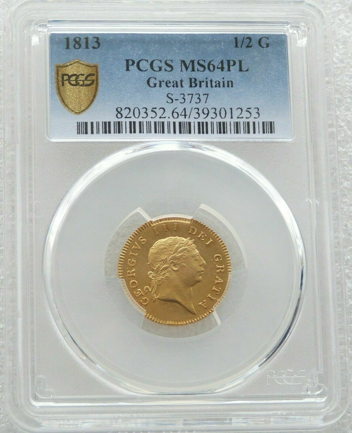 1813 George III Seventh Laur Head Half Guinea Gold Coin PCGS MS64 PL