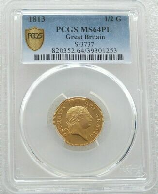 1813 George III Seventh Laur Head Half Guinea Gold Coin PCGS MS64 PL