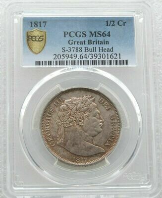 1817 George III Bull Head Half Crown Silver Coin PCGS MS64