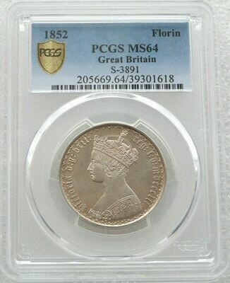 1852 Victoria Godless Gothic Florin Silver Coin PCGS MS64