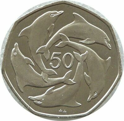 1991 Gibraltar Dolphin 50p Brilliant Uncirculated Coin