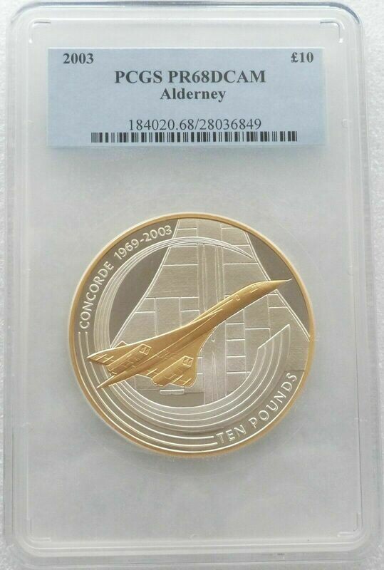 2003 Alderney Final Flight Concorde £10 Silver Proof 5oz Coin PCGS PR68 DCAM