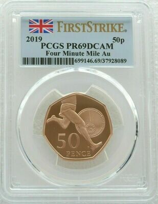 2019 Roger Bannister 50p Gold Proof Coin PCGS PR69 DCAM First Strike