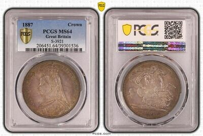 1887 Victoria Jubilee Head St George and the Dragon Crown Silver Coin PCGS MS64