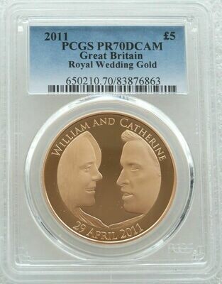 2011 Royal Wedding William and Kate £5 Gold Proof Coin PCGS PR70 DCAM