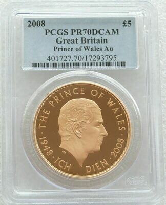 2008 Prince Charles of Wales £5 Gold Proof Coin PCGS PR70 DCAM
