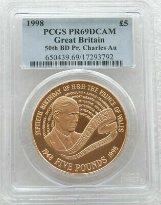 1998 Prince Charles of Wales £5 Gold Proof Coin PCGS PR69 DCAM