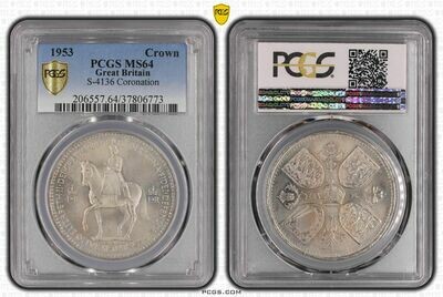 1953 Queens Coronation 5 Shilling Crown Coin PCGS MS64