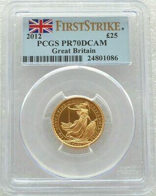2012 Britannia £25 Gold Proof 1/4oz Coin PCGS PR70 DCAM First Strike