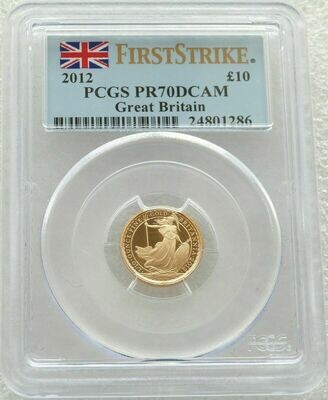2012 Britannia £10 Gold Proof 1/10oz Coin PCGS PR70 DCAM First Strike