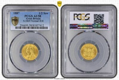 1887 Victoria Shield Half Sovereign Gold Coin PCGS AU58