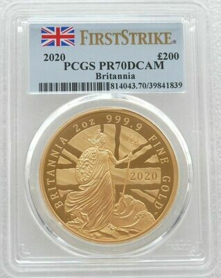 2020 Britannia £200 Gold Proof 2oz Coin PCGS PR70 DCAM First Strike