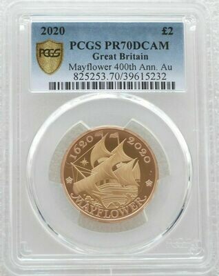 2020 Mayflower £2 Gold Proof Coin PCGS PR70 DCAM