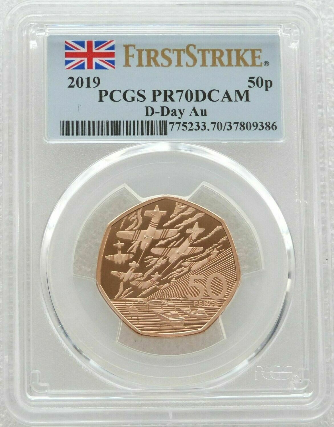2019 D-Day Landings 50p Gold Proof Coin PCGS PR70 DCAM First Strike