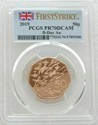 2019 D-Day Landings 50p Gold Proof Coin PCGS PR70 DCAM First Strike