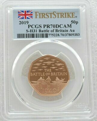 2019 Battle of Britain 50p Gold Proof Coin PCGS PR70 DCAM First Strike