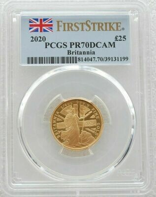 2020 Britannia £25 Gold Proof 1/4oz Coin PCGS PR70 DCAM First Strike