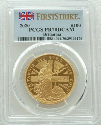 2020 Britannia £100 Gold Proof 1oz Coin PCGS PR70 DCAM First Strike - Mintage 150
