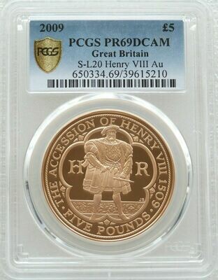 2009 King Henry VIII Accession £5 Gold Proof Coin PCGS PR69 DCAM
