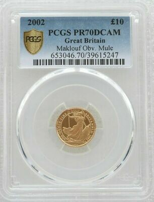 2002 Britannia Mint Error Mule £10 Gold Proof 1/10oz Coin PCGS PR70 DCAM