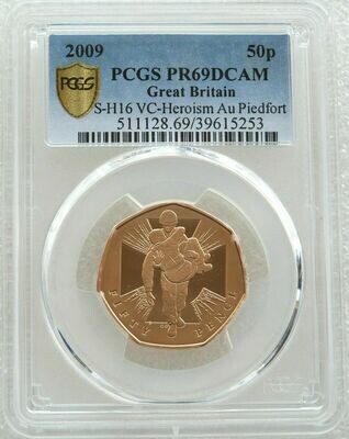 2009 Victoria Cross Heroic Acts Piedfort 50p Gold Proof Coin PCGS PR69 DCAM