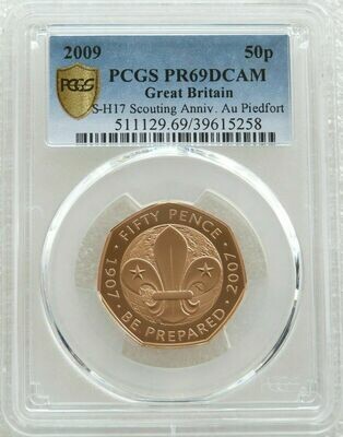 2009 Scout Movement Piedfort 50p Gold Proof Coin PCGS PR69 DCAM - Mintage 40