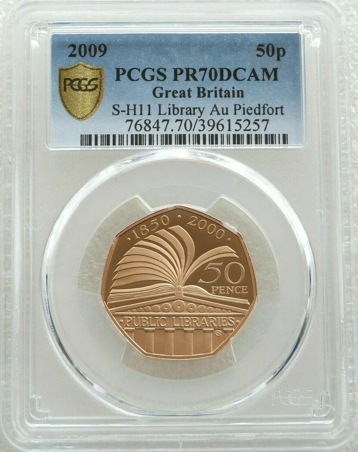 2009 Public Library Piedfort 50p Gold Proof Coin PCGS PR70 DCAM