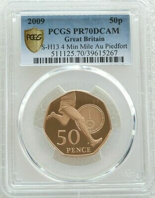 2009 Roger Bannister Piedfort 50p Gold Proof Coin PCGS PR70 DCAM