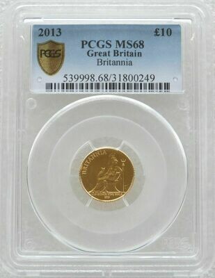 2013 Britannia £10 Gold 1/10oz Coin PCGS MS68