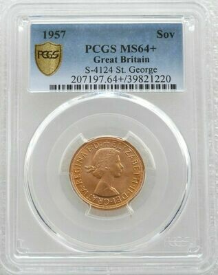 1957 St George and the Dragon Full Sovereign Gold Coin PCGS MS64+