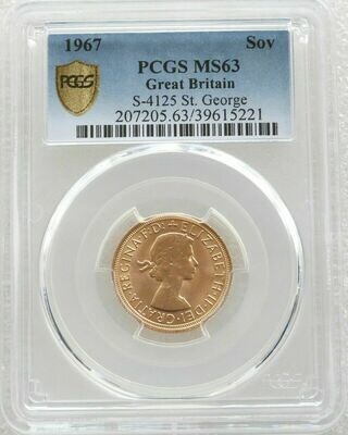 1967 St George and the Dragon Full Sovereign Gold Coin PCGS MS63