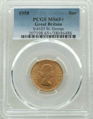 1958 St George and the Dragon Full Sovereign Gold Coin PCGS MS65+