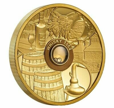 2018 Tuvalu Whisky High Relief $50 Gold Proof 2oz Coin Box Coa