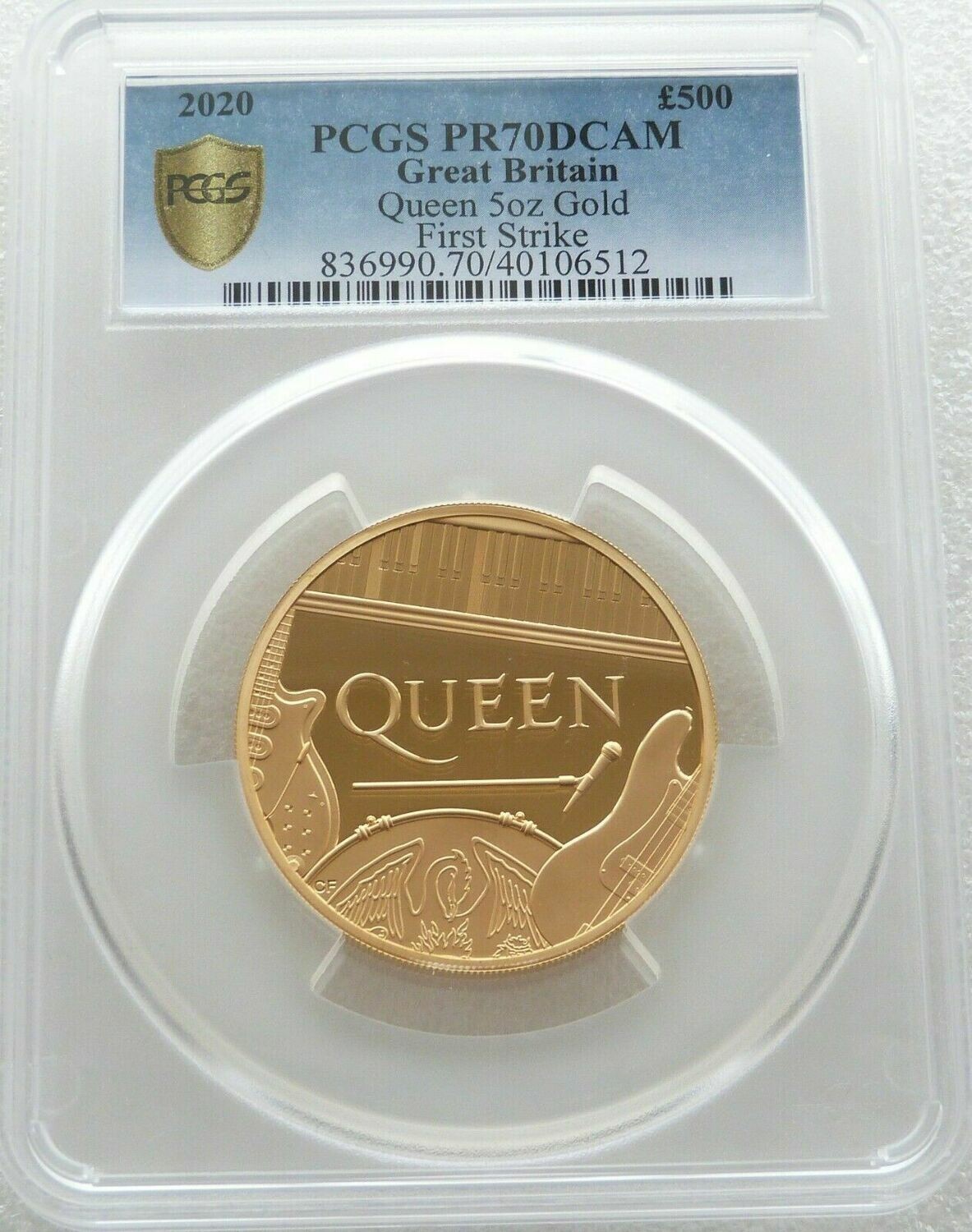 2020 Music Legends Queen £500 Gold Proof 5oz Coin PCGS PR70 DCAM First Strike Cert 05