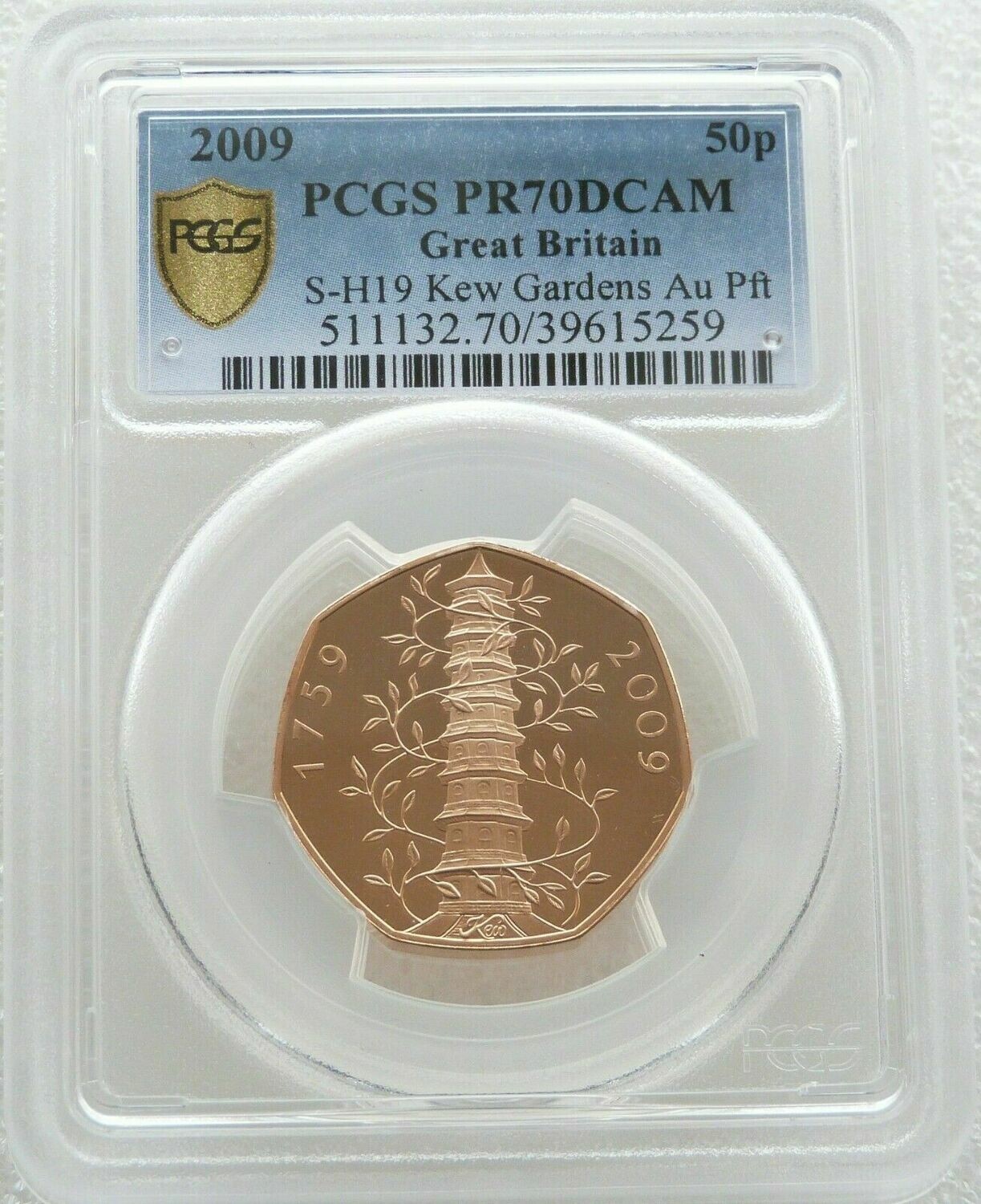 2009 Kew Gardens Piedfort 50p Gold Proof Coin PCGS PR70 DCAM